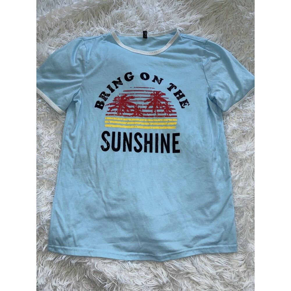 Yexipo Adult Sz. M “ Bring On The Sunshine” Blue Design Tee. Exc. Cond